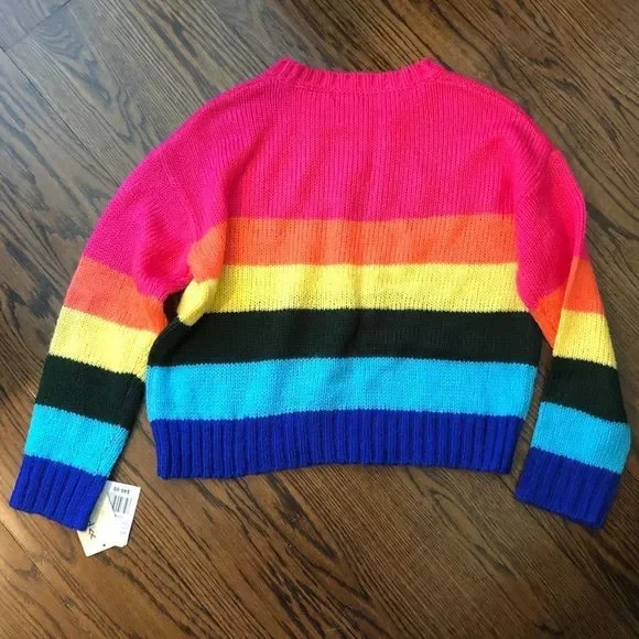 REWIND Womens Bold Rugby Stripe Colorful Lightweight Crewneck Sweater Sz Large - Picture 6 of 8